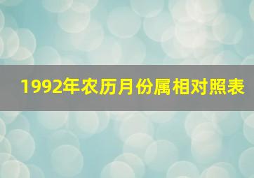 1992年农历月份属相对照表