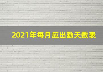 2021年每月应出勤天数表