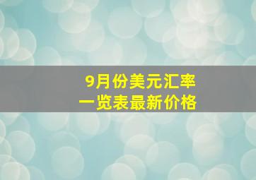 9月份美元汇率一览表最新价格