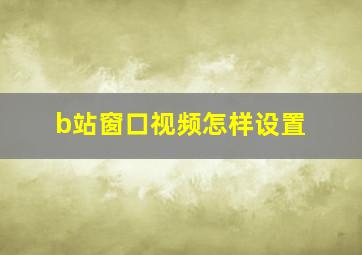 b站窗口视频怎样设置