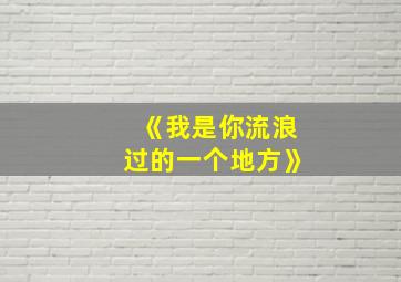 《我是你流浪过的一个地方》