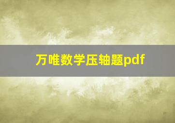 万唯数学压轴题pdf