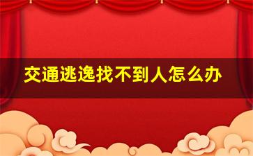 交通逃逸找不到人怎么办