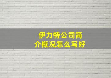 伊力特公司简介概况怎么写好