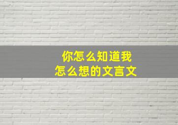 你怎么知道我怎么想的文言文