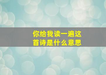 你给我读一遍这首诗是什么意思