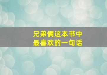 兄弟俩这本书中最喜欢的一句话