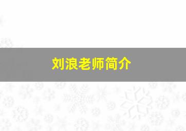 刘浪老师简介