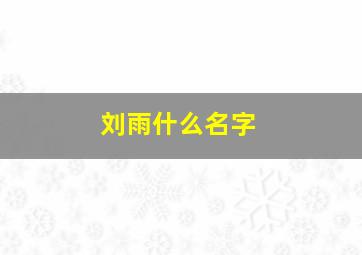 刘雨什么名字