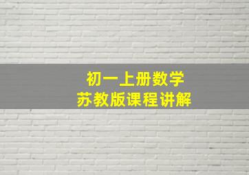 初一上册数学苏教版课程讲解