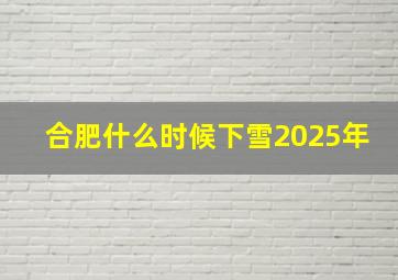 合肥什么时候下雪2025年