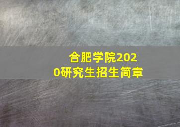 合肥学院2020研究生招生简章