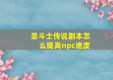 圣斗士传说副本怎么提高npc速度