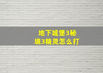 地下城堡3秘境3精灵怎么打