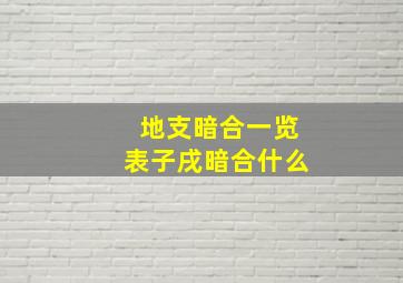 地支暗合一览表子戌暗合什么