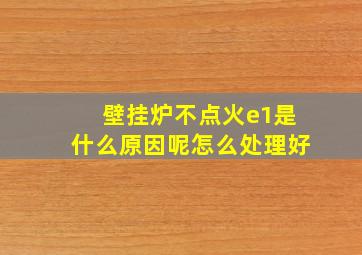 壁挂炉不点火e1是什么原因呢怎么处理好