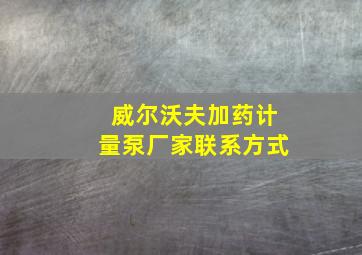 威尔沃夫加药计量泵厂家联系方式