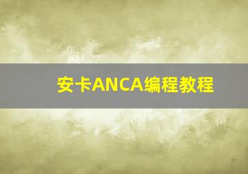 安卡ANCA编程教程