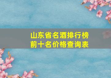 山东省名酒排行榜前十名价格查询表