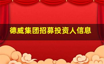 德威集团招募投资人信息