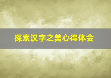 探索汉字之美心得体会