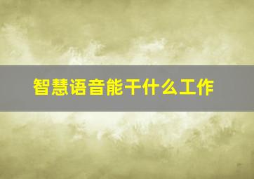 智慧语音能干什么工作