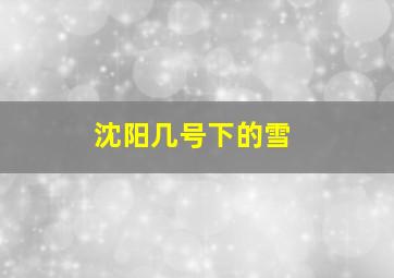 沈阳几号下的雪