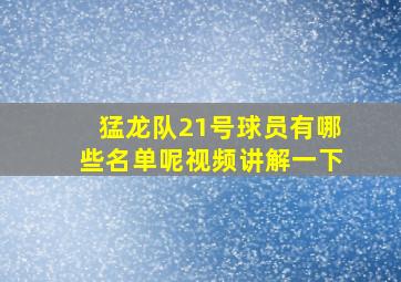 猛龙队21号球员有哪些名单呢视频讲解一下