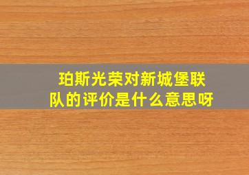 珀斯光荣对新城堡联队的评价是什么意思呀