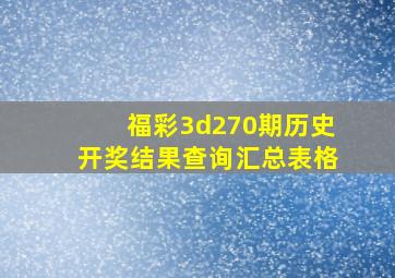 福彩3d270期历史开奖结果查询汇总表格