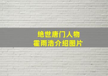 绝世唐门人物霍雨浩介绍图片