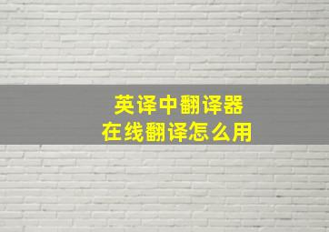 英译中翻译器在线翻译怎么用