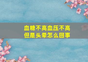 血糖不高血压不高但是头晕怎么回事