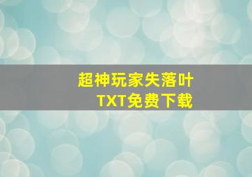 超神玩家失落叶TXT免费下载