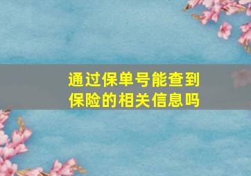 通过保单号能查到保险的相关信息吗