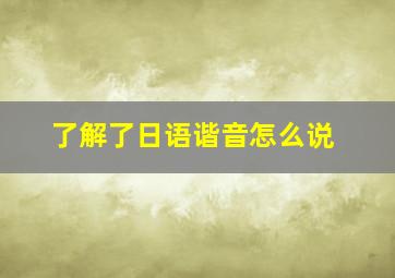 了解了日语谐音怎么说