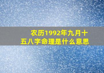 农历1992年九月十五八字命理是什么意思