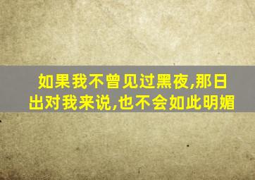 如果我不曾见过黑夜,那日出对我来说,也不会如此明媚