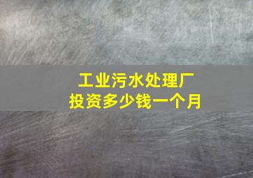 工业污水处理厂投资多少钱一个月