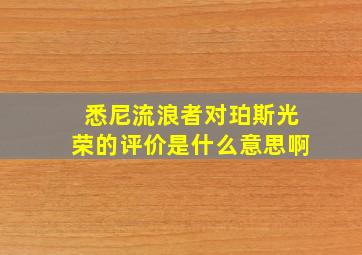 悉尼流浪者对珀斯光荣的评价是什么意思啊