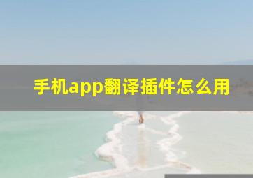 手机app翻译插件怎么用