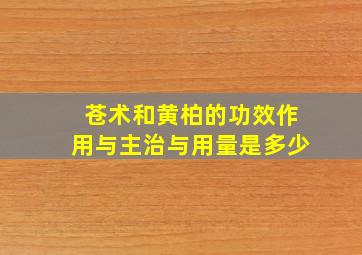 苍术和黄柏的功效作用与主治与用量是多少