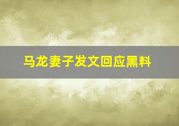 马龙妻子发文回应黑料